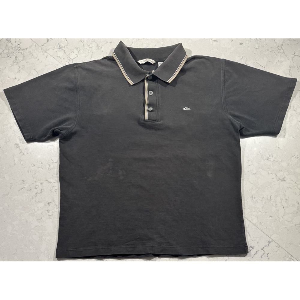 VTG Y2K Quiksilver Polo Shirt Mens XL Black Washed Cotton Surf Skate Retro Logo